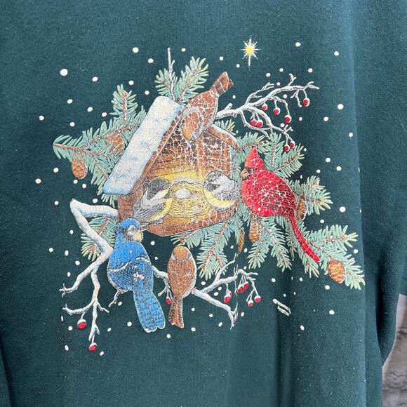 Vintage Jerzees Morning Sun 90s Cardinal Sweatshirt Size XL Green Graphic - Picture 2 of 6